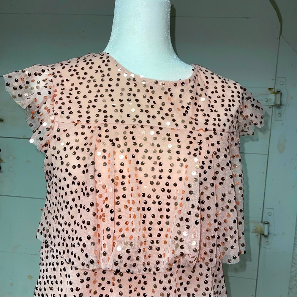 LAUREN CONRAD Pink Sequence Top with Ruffles